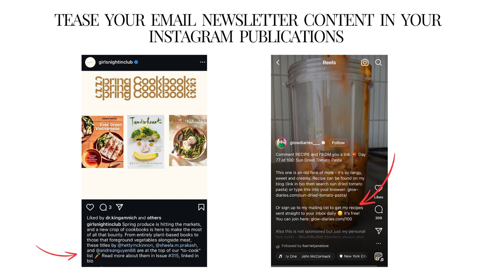 Email newsletters teased in instagram posts
